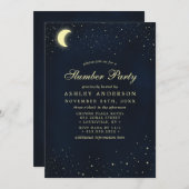 Invitation Fête Pyjamas Bleu Minuit Étoiles Lune Céleste (Devant / Derrière)