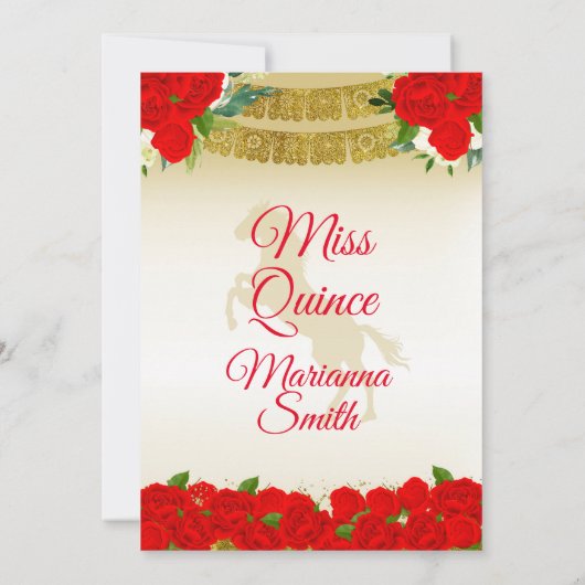 Invitation Fête Quinceañera Charro Rouge Or (Dos)