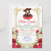 Invitation Fête Quinceanera Fleurs Roses Rouges, (Devant)