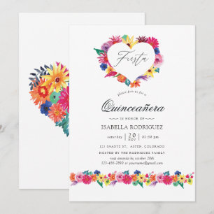 Invitation Fête Quinceañera Florale Aquarelle