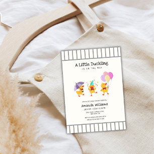 Invitation Fête Rayée Fantaisiste Bébé Caneton Baby Shower