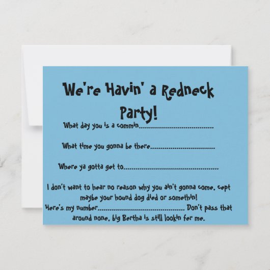 Invitation Fête Redneck Signal d'avertissement avec détonatio (Dos)