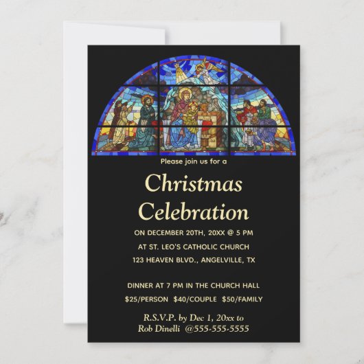 Invitation Fête religieuse de Noël modifiable Vitrail (Devant)