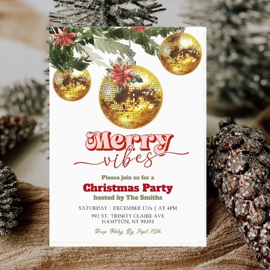 Invitation Fête Rétro de Noël Disco Doré