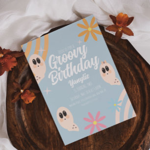 Invitation Fête rétro Halloween Floral Fantôme Groovy Pastel