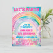Invitation Fête Retro Pastel Fleurs Arc-en-ciel Anniversaire (Debout devant)