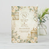 Invitation Fête romantique de jardin fleuri ivoire (Debout devant)