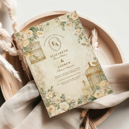 Invitation Fête romantique de jardin fleuri ivoire