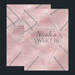 Invitation Fête Rose & Argent Satin Pailleté Glamour Douce 16<br><div class="desc">Personnalisez pour tout événement.</div>