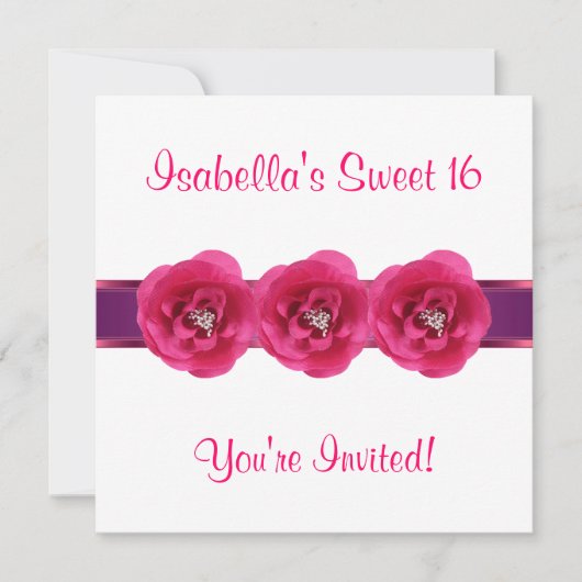 Invitation Fête Rose Blanche Sweet 16 (Devant)