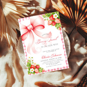 Invitation Fête Rose Coquette Ruban Baies Douces Baby Shower