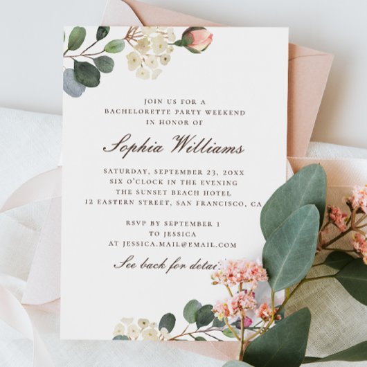 Invitation Fête rose de bachelorts à fleurs aquarelle week-en
