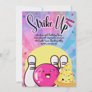 Invitation Fête rose de bowling Tie Dye pour filles