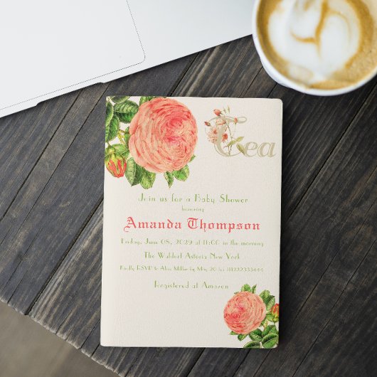 Invitation Fête Rose de thé Brunch Fille Baby shower