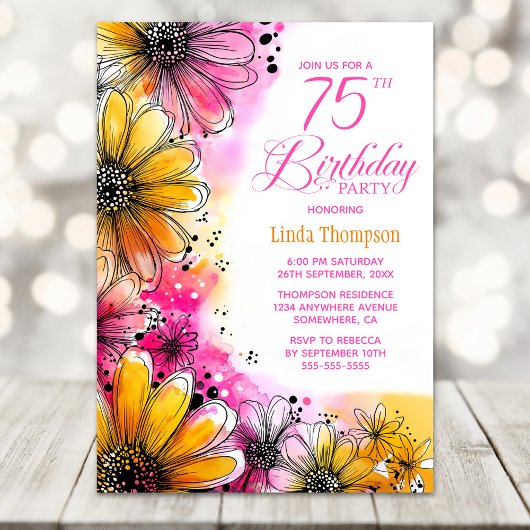 Invitation Fête rose et orange 75e anniversaire