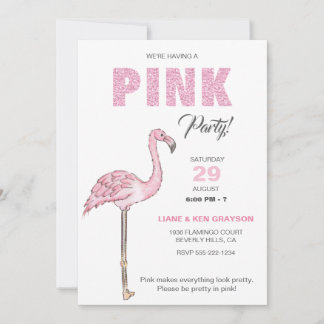 Invitation Fête Rose Flamingo