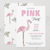 Invitation Fête Rose Flamingo (Devant / Derrière)