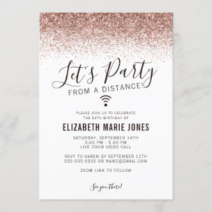 Invitation Fête Rose Gold Parties scintillant Virtual Anniver