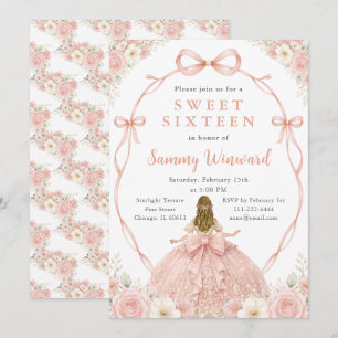 Invitation Fête Rose Gold Princess pour un Sweet Sixteen
