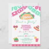 Invitation Fête rose moderne Taco Bout Un anniversaire de fêt (Devant)
