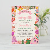 Invitation Fête rose Noël 1er anniversaire (Debout devant)