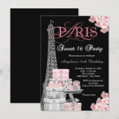 Invitation Fête Rose Paris Sweet 16 (Devant / Derrière)