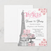 Invitation Fête Rose Paris Sweet 16 (Devant / Derrière)