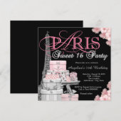Invitation Fête Rose Paris Sweet 16 (Devant / Derrière)