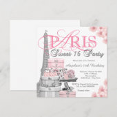 Invitation Fête Rose Paris Sweet 16 (Devant / Derrière)