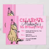Invitation Fête rose Pony Girls Anniversaire (Devant / Derrière)