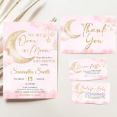 Invitation Fête Rose pour une Baby Shower Over the Moon 
