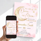 Invitation Fête Rose pour une Baby Shower Over the Moon 