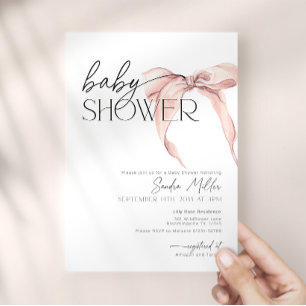 Invitation Fête Rose Ruban Coquette Bébé Fille