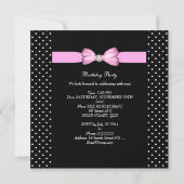 Invitation Fête Rose Ruban Noir Blanc Points noirs (Dos)