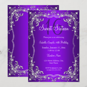 Invitation Fête Rose Sweet 16 perle argentée damas