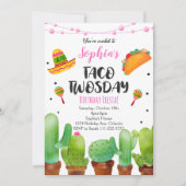Invitation Fête Rose Taco Mardi Watercolor Cactus (Devant)