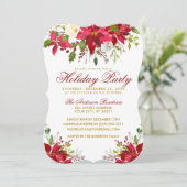 Invitation Fête Rouge Aquarelle Florale Poinsettia (Debout devant)