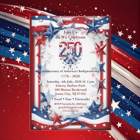 Invitation Fête Rouge Blanc & Bleu du 250e Anniversaire Améri