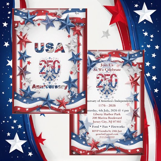 Invitation Fête Rouge Blanc & Bleu du 250e Anniversaire Améri