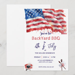 Invitation Fête Rouge Blanc Bleu USA BBQ du 4 juillet