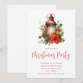 Invitation Fête rouge de Noël Poinsettia et Pine Party (Devant / Derrière)