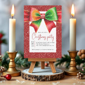 Invitation Fête rouge et vert Noël arc et flocons de neige