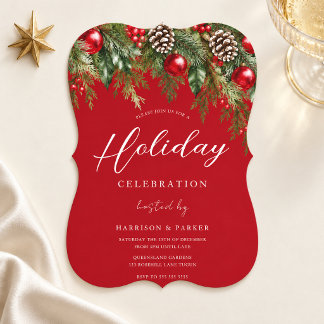 Invitation Fête rouge festive de l'entreprise pour les Fêtes
