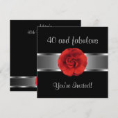 Invitation Fête Rouge Fleur Fabuleuse 40e (Devant / Derrière)