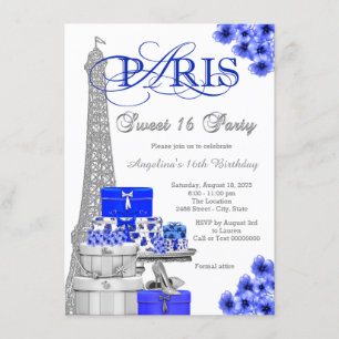 Invitation Fête Royal Blue Paris Sweet 16