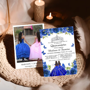 Invitation Fête Royale Florale Papillon Twin Quinceanera