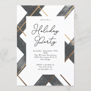 Invitation Fête Russe Plaid Gray and Gold