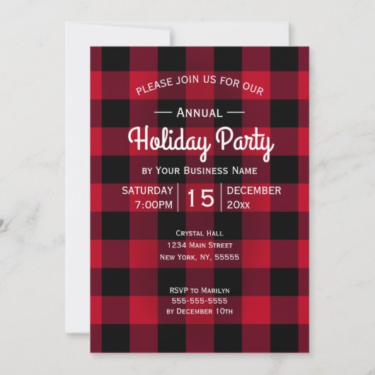 Invitation Fête Russe Red Buffalo Plaid Corporate (Devant)