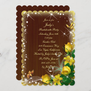 Invitation Fête Rustique Bois foncé Jaune Floral Bachelorette