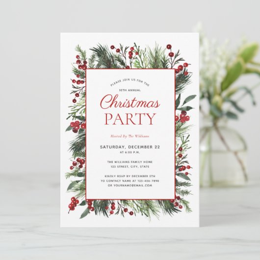 Invitation Fête Rustique chaude rouge hiver (Debout devant)